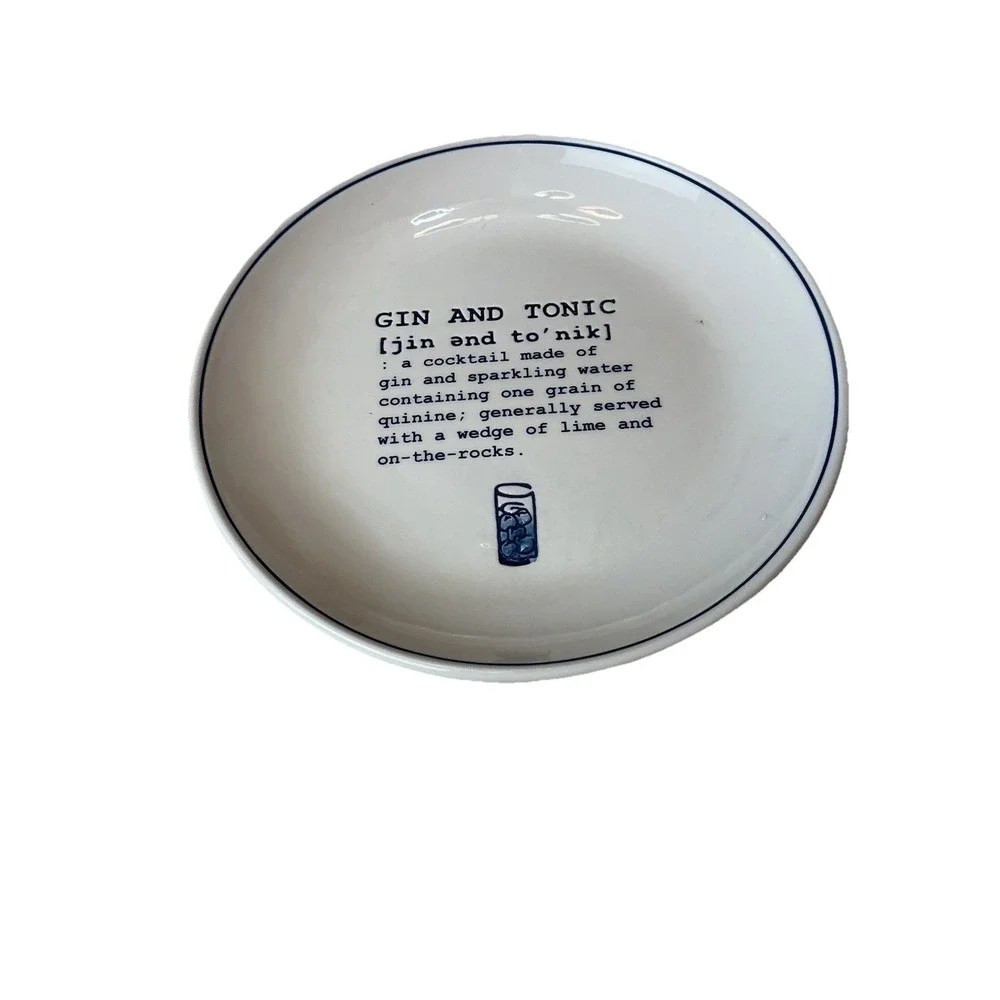 Pottery Barn Plates Set 4 Cocktails Defined Martini Scotch Gin Tonic Drinks New